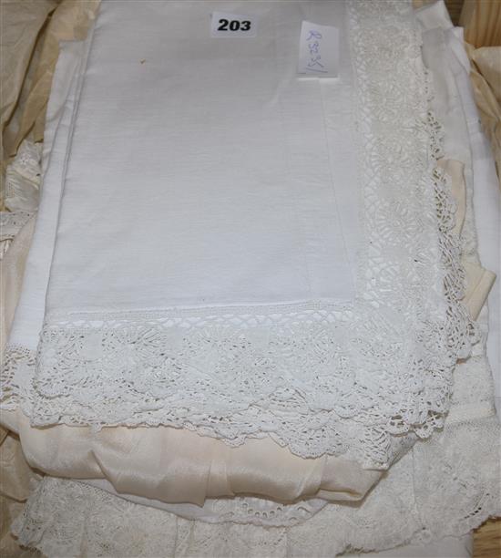 A Whitework 19th century christening gown, under petticoat and mixed linens